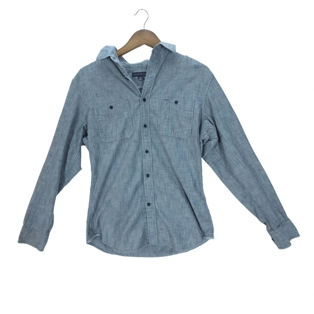 Banana Republic Shirt Mens Small Gray Chambray Streetwear Long Sleeve Button Up